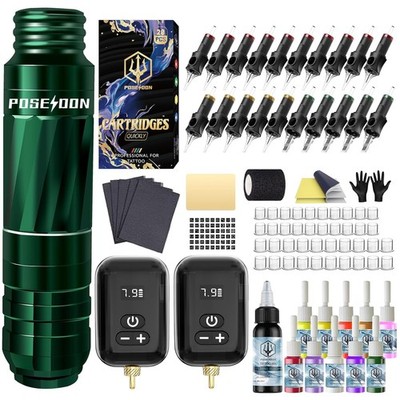 POSEIDON Tattoo Kit Tattoo Gun Kit with 2Pcs 1500Mah Battery Tattoo Machine Kit