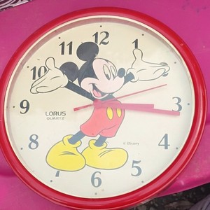 Lorus Quartz Disney Mickey Mouse Character Wall Clock with Red Frame
