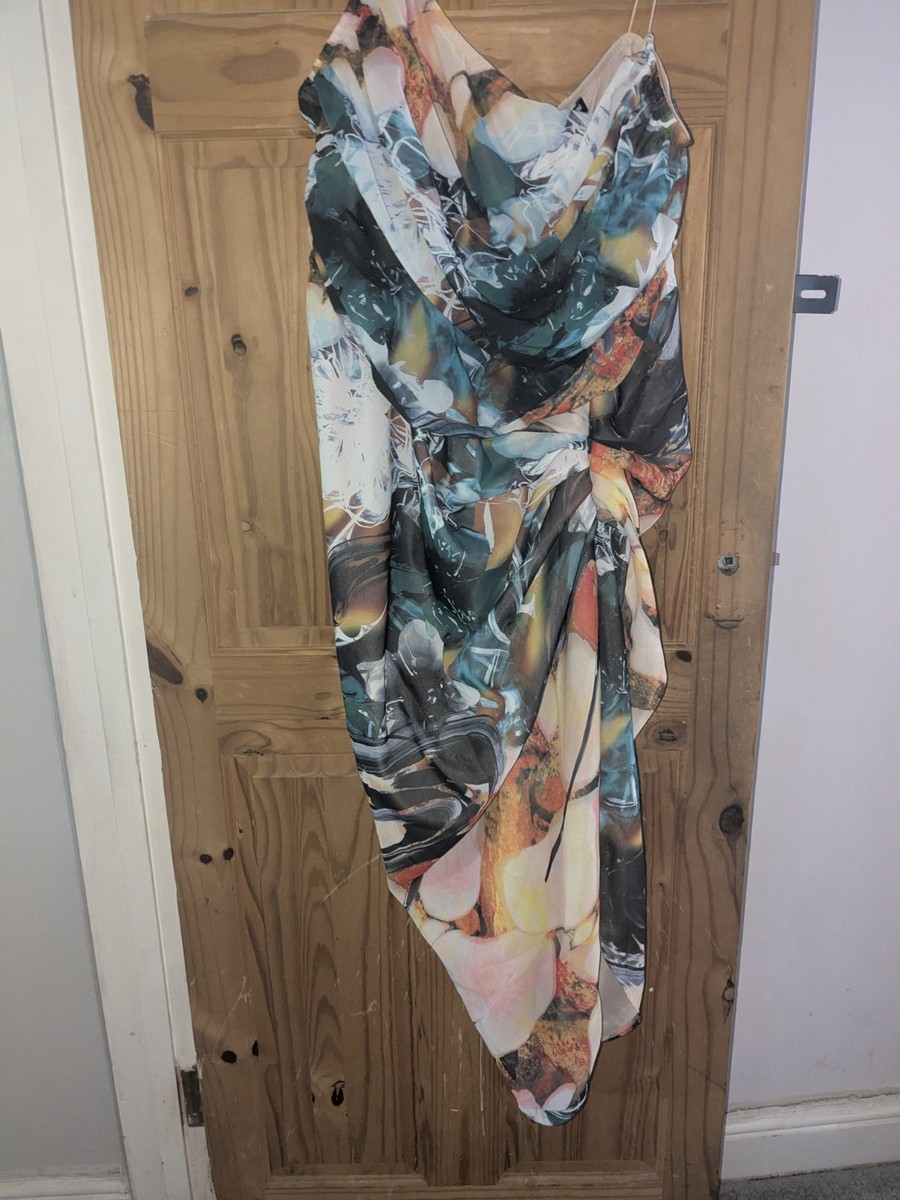 Plus Multi Abstract Print Chiffon Ruched Drape Midi Dress size 24 | eBay UK