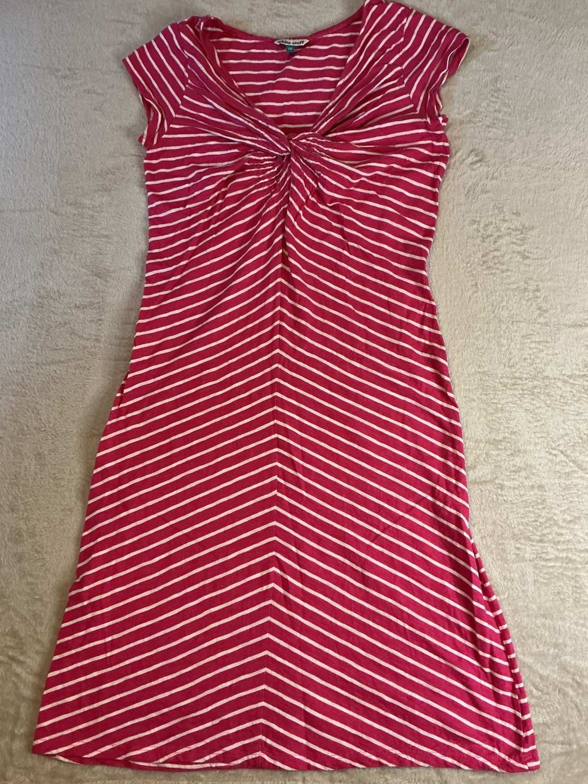 White Stuff Ladies Dress Striped Pink White Size 12 Summer  Holiday