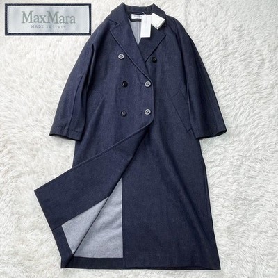 Max Mara Bacco Denim Icon Long Coat, New with Tags, White Tag, Women's, Size 42