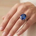 Twinkling Royal Blue Sapphire Oval 12.61Ct 925 Sterling Silver White Gold Rings