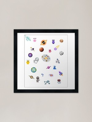 Cute Space Universe Doodles | Kawai gerahmtes Wandbild Poster Leinwanddruck Bild