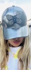 Rhinestones Baseball Hat Cap Women's Butterfly Bling Studs Adjustable Blue Jean