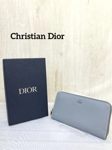 Authentique portefeuille long Christian Dior logo CD marque fermeture éclair ronde 11 x 20 cm décontracté