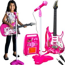 SKY Kinder Spielzeug Gitarre Set mit Mikrofon Verstärker Pink