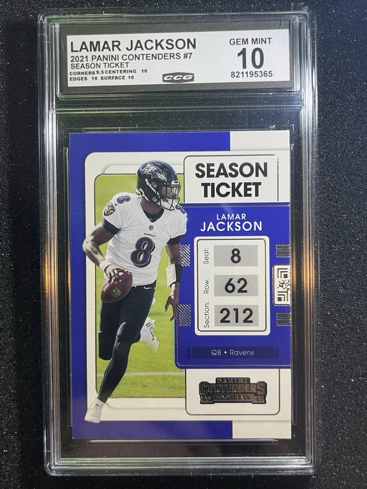 Lamar Jackson - 2021 Panini Contenders Season Ticket 7 Gem 10 - Ravens