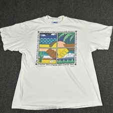 One World T-Shirt Mens Large White VTG 1992 Single Stitch USA Made Hanes
