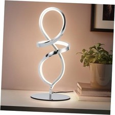 Modern Table Lamp with LED Spiral Design, Bedside Lamp with Stepless Silver