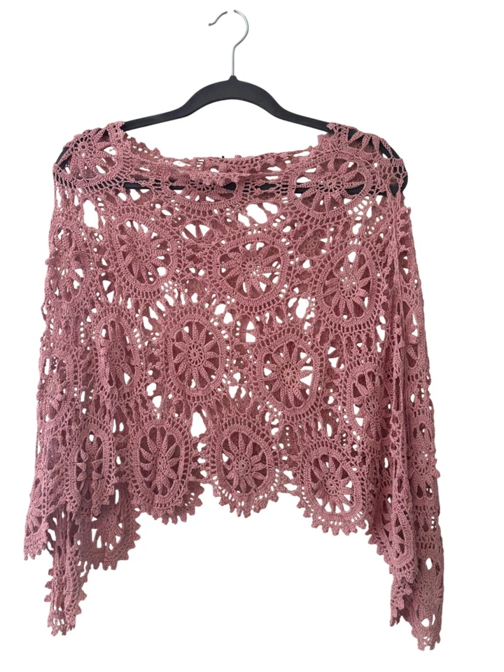 Ручной работы крючком цветочный кружева шаль надежном розовый уникальный дизайн размер S женщин - Изображение 3 из 4