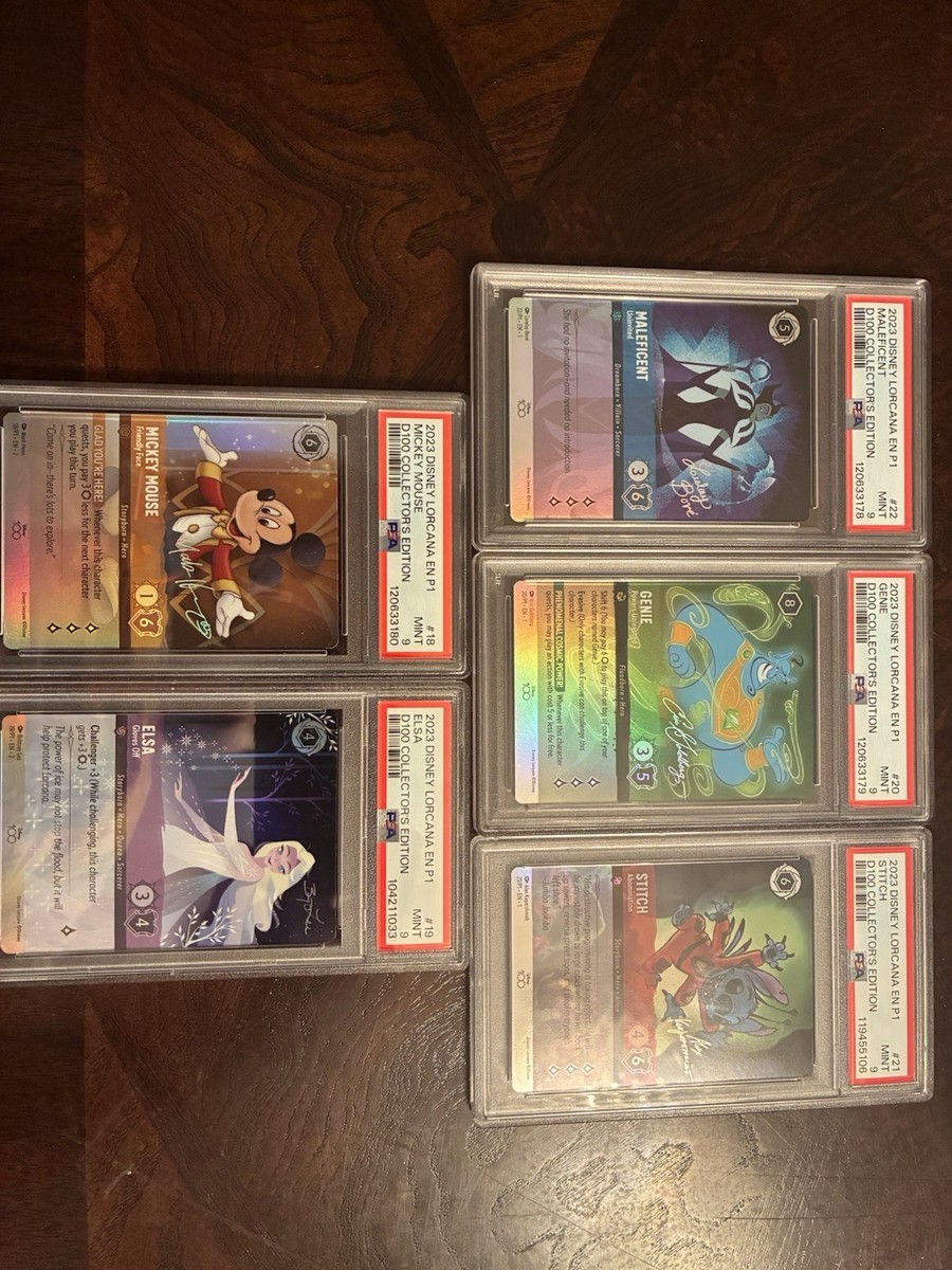 Disney Lorcana D100 Collectors Edition 6-Card Set PSA 9 Disney Lorcana D100 Collectors Edition 6-Card Set PSA 9