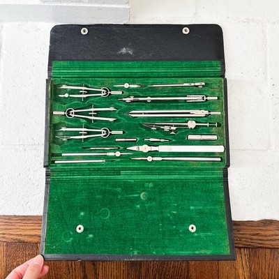 Vtg TACRO drafting Compass Set W. Germany Engineering Art Drawing Tool With Case