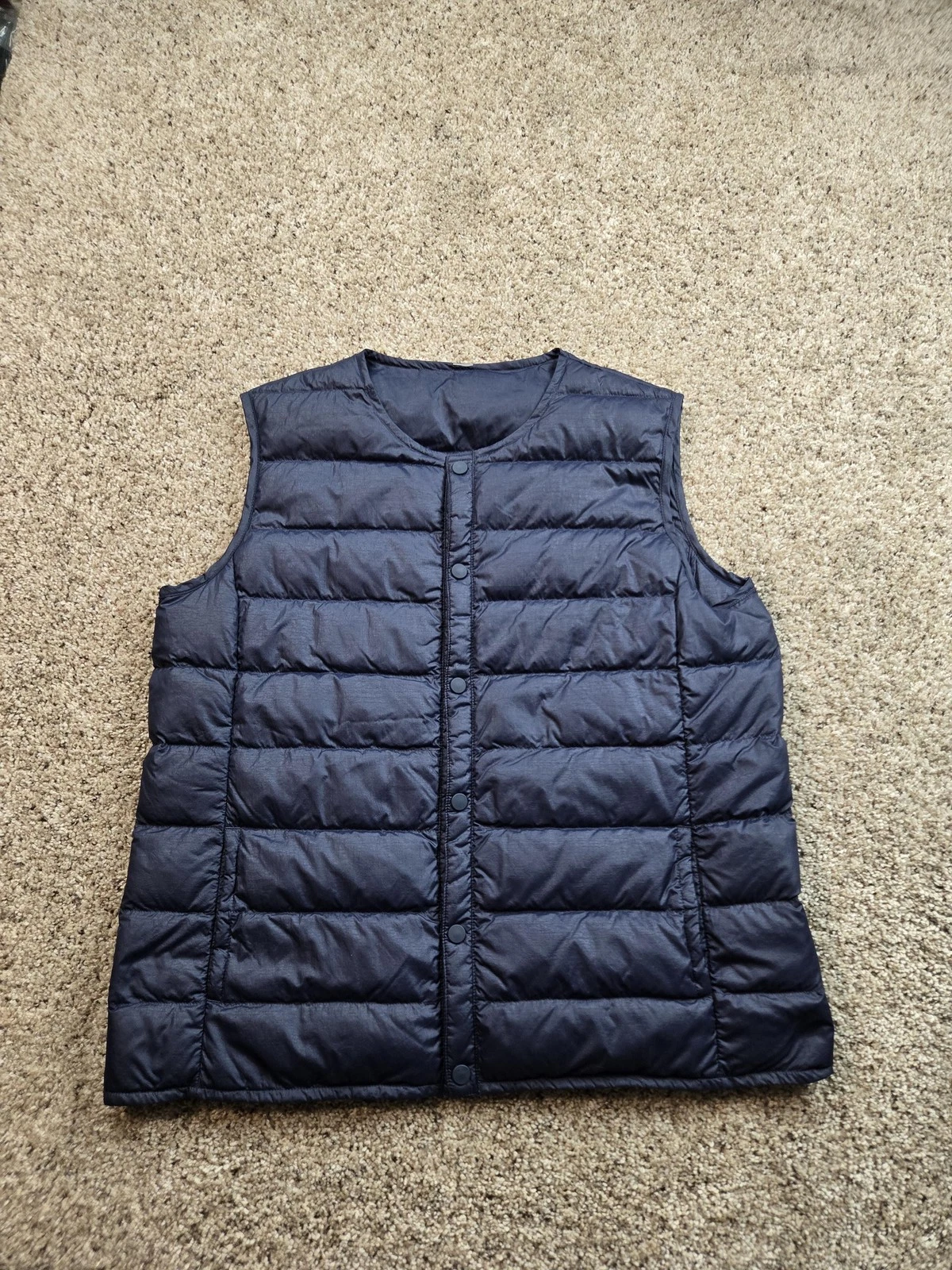 Outdoor Voices Puffer Vest Mens Medium Blue Down Quilted Snap Front Pockets