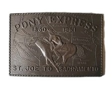 Pony Express Belt Buckle St. Joe to Sacramento Brass Vintage 3.5" Rodeo Cowboy