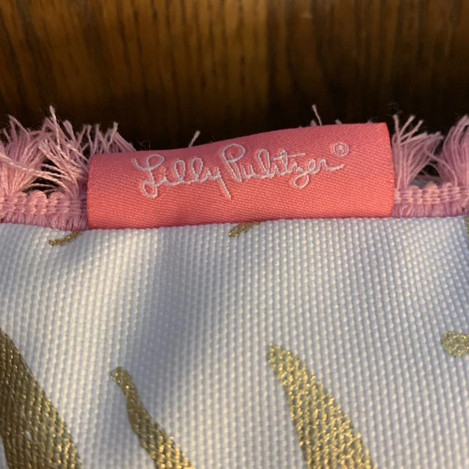 Lilly Pulitzer Throw Pillow Indoor Outdoor Reversible Gold Green Pink Pineapple  - Image 3 of 4