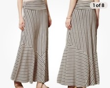 Anthropologie Maeve Ardennes Beige  Black Striped Maxi Skirt Petite Size SP