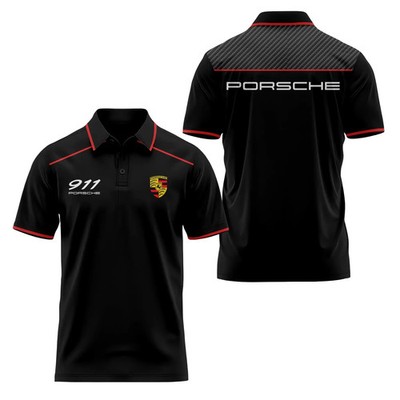 Personalized Name Porsche 911 Black Red Crest Racing 3D Men Polo Shirt S-5XL