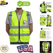 Hi Vis Reflective Safety Vest for Men Women with Pockets Zipper