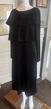 VTG 70s CARON CHICAGO Boutique Little Black Dress Long Sleeves Ruffles 36" Chest