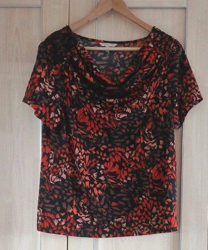 New Without Tags Ladies Red Coral Pink Orange Pattern Top Blouse Shirt Size 14 - Picture 1 of 1