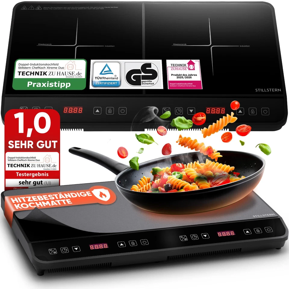 STILLSTERN Doppel-Induktions-Kochfeld, -Kochplatte 3600W, 18 Stufen, 24h Timer