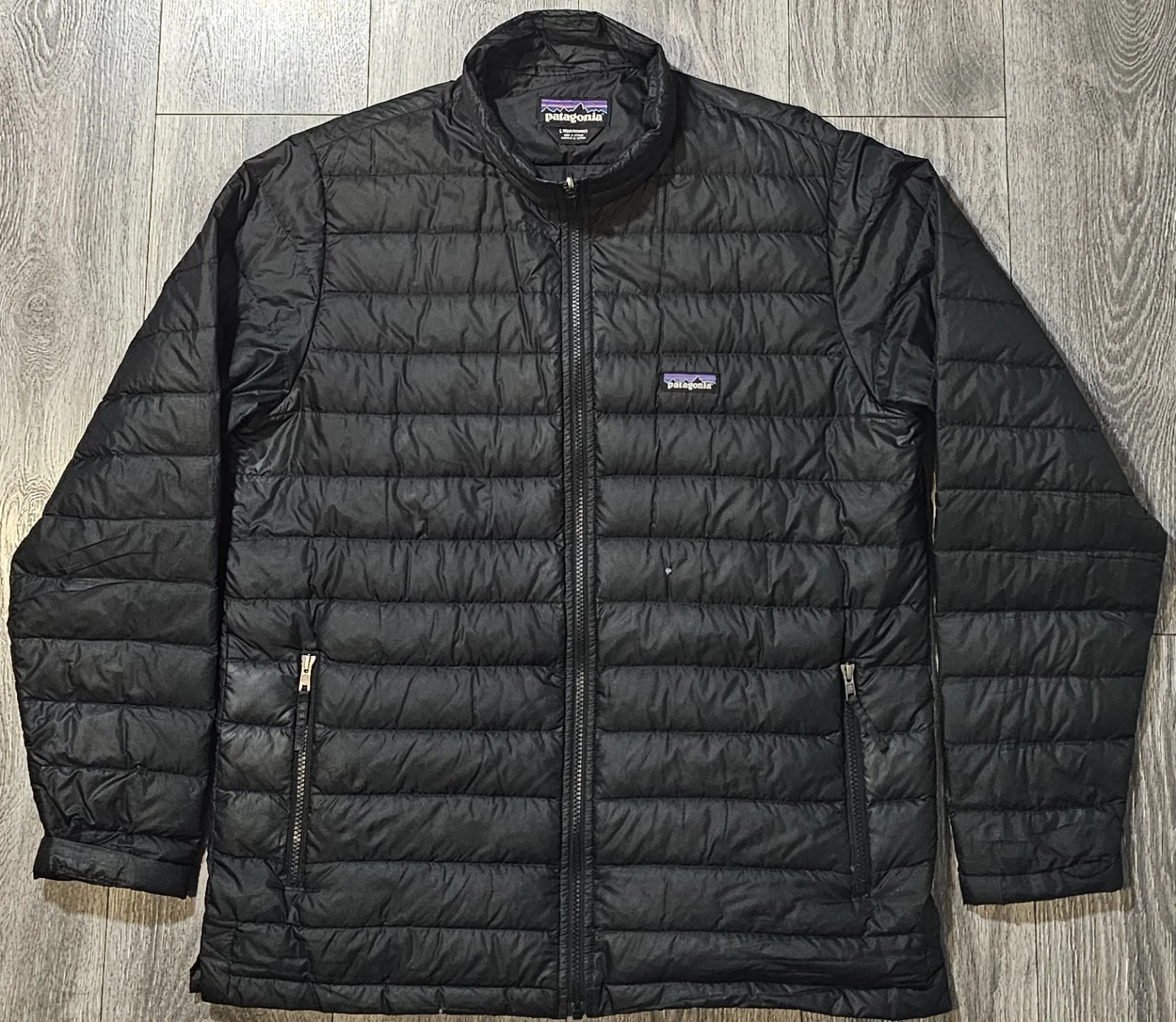 Patagonia Worn Wear Quilted Down Sweater Puffer Full Zip Jacket Black Men's Sz L