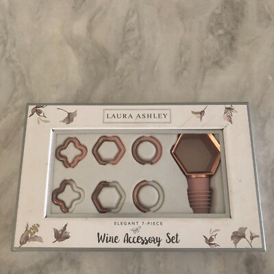 Laura Ashley Elegant 7 Piece Wine Accessory Set Gold & Pink BRAND NEW