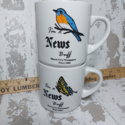 Lot Of 2 Mount Airy N.C. Newspaper Coffee Cups News Tea Cups Butterflies 🐦 1880 - Foto 11 di 15