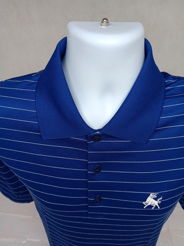 ANTIGUA HERREN MITTELBLAU & WEISS GESTREIFT KURZARM GOLF POLO BESTICKT STIER