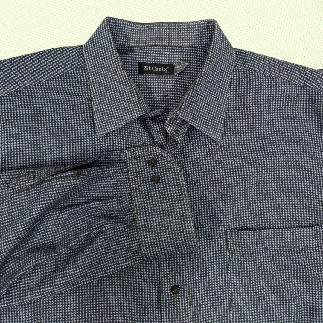 ST. CROIX Mens Italian Shirt Cotton 2XL Check Long Sleeve Italy