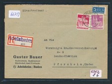 66753) Osterburken, lettera Reco con Beh.-RZ Adelsheim, Steg-K2 1949