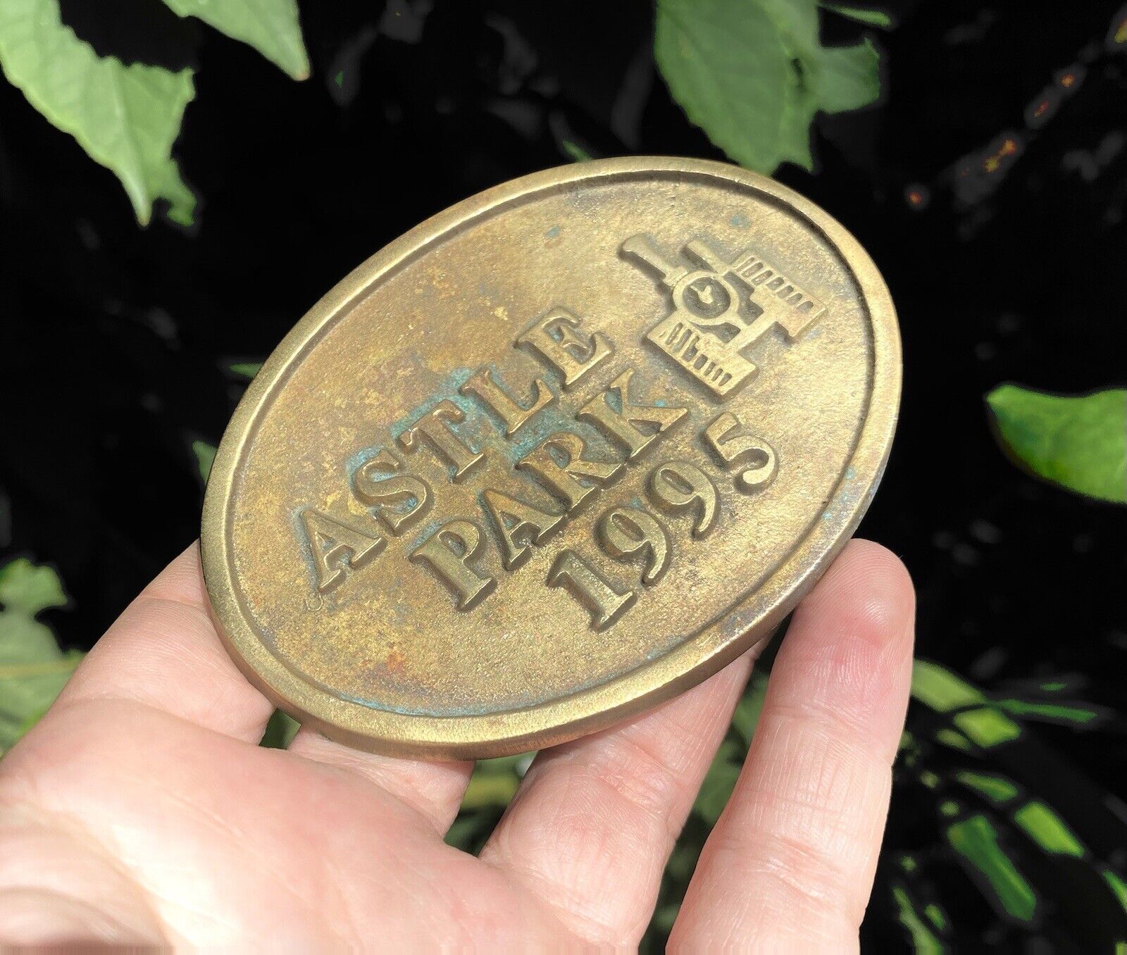 Astle Park 1995 Circular Brass Sign Plaque Badge Niska cena, popularność