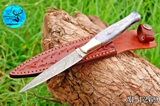 HANDMADE FORGED DAMASCUS STEEL FIX BLADE THROWING DAGGER BOOT HUNTING KNIFE-1269