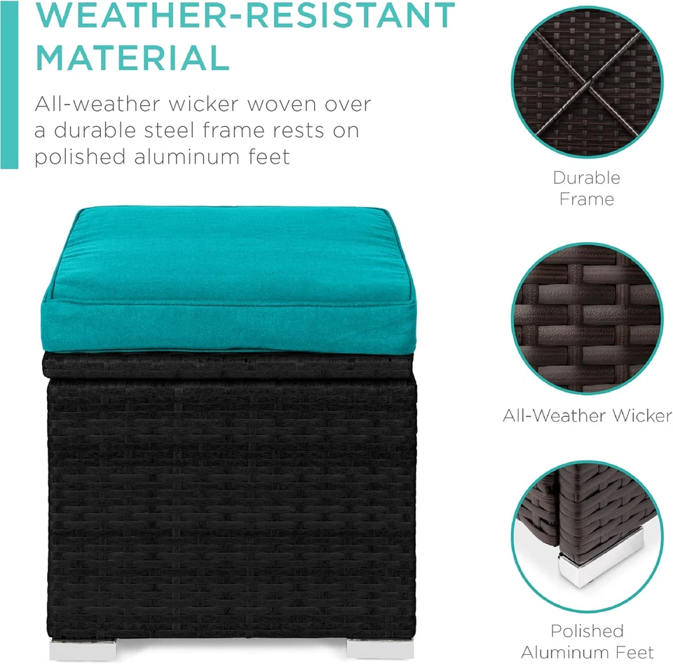 Set of 2 Wicker Ottomans, Multipurpose Outdoor Furniture for Patio, Backyard, Ad - Image 4 of 4