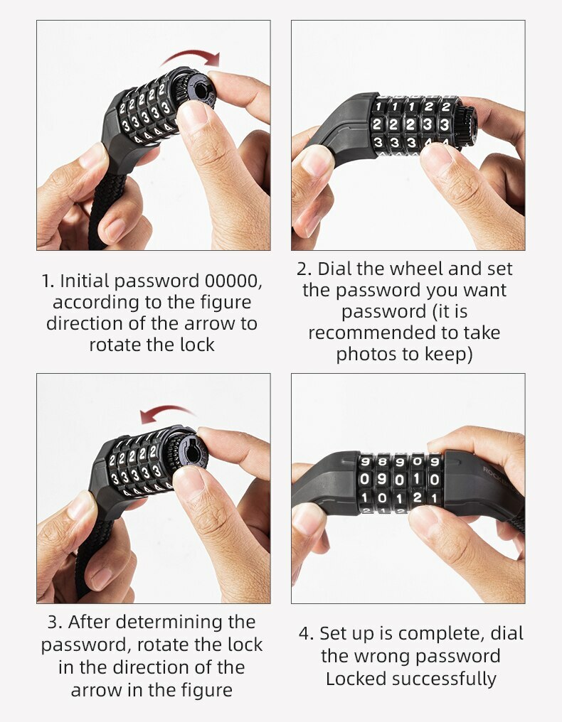 ROCKBROS Ultralight Bicycle Lock Metal Thicken Password Elasticity ABS Bike Lock
