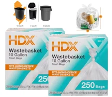 500-Count Waste Trash Liner Bag Clear Garbage Bag 10 Gallon, 2 Box of 250 Bags