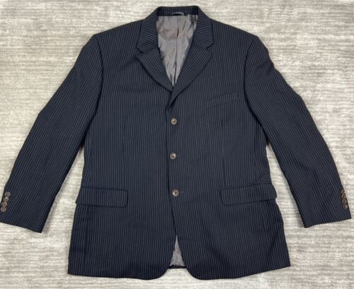 J Ferrar Blazer Mens 46R Black Stripe Wool Blend Vietnam Sport Coat Jacket