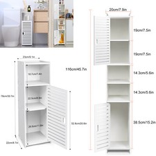 Tall Bathroom Storage Cabinet Narrow Freestanding Cabinet Modern Shelf White UK