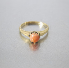 Victorian 10K Rose Gold Round Coral Prong Set Ring Size 6.50