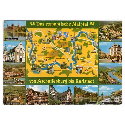 AK ''Das romantische Maintal'' (Aschaffenburg bis Karlstadt) mit einer Landkarte