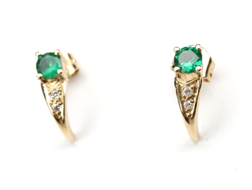 Colombian Emerald & Diamond Earrings 0.39 TCW 18K Yellow Gold Fine Jewelry Muzo - Picture 2 of 14
