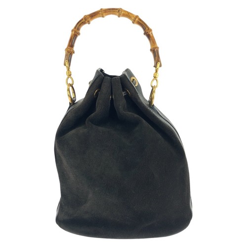 GUCCI Bamboo 001 2040 1657 Handbag Black Gold Hardware Suede/leather GG - Picture 2 of 9