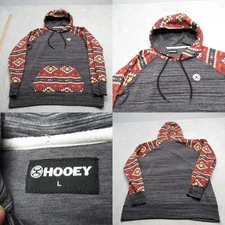 Hooey Hoodie Mens Large Gray Aztec Raglan Sleeve Pockets Pullover Sweatshirt