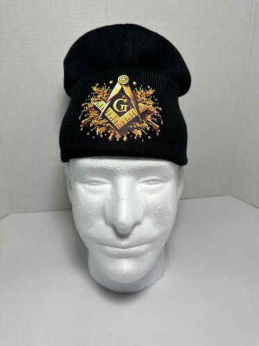 Masonic Square And Compass Stocking Hat Knit Cap Black Adult Size Freemason New! - Picture 6 of 6