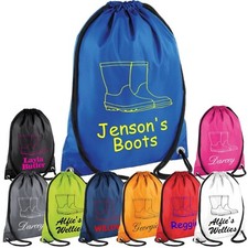 Personalised Wellies Drawstring School Boot Bag Kids Wet Preschool Welly Sack