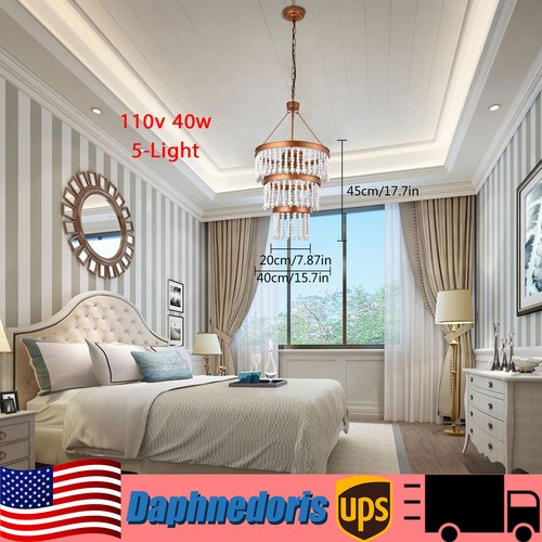 5-Light Wood Bead Chandelier Rustic Boho Beaded Pendant Hanging Light Fixtures