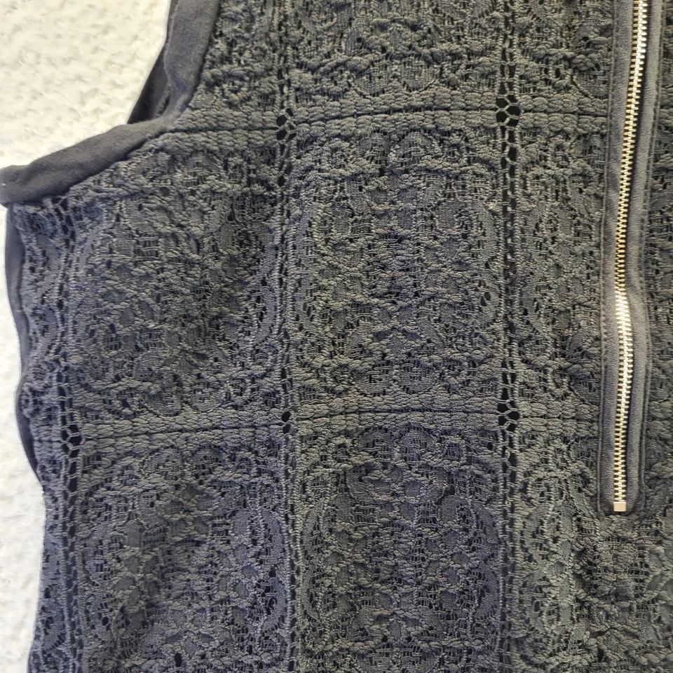 Blusa sin mangas Carmen Marc Valvo 1/4 cremallera encaje para mujer XL negra Foto 4 de 4