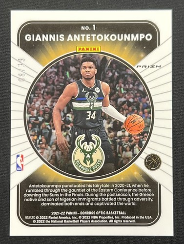 Giannis Antetokounmpo 2021-22 Panini Donruss Optic Winner Stays Orange Prizm /39 - Picture 2 of 2