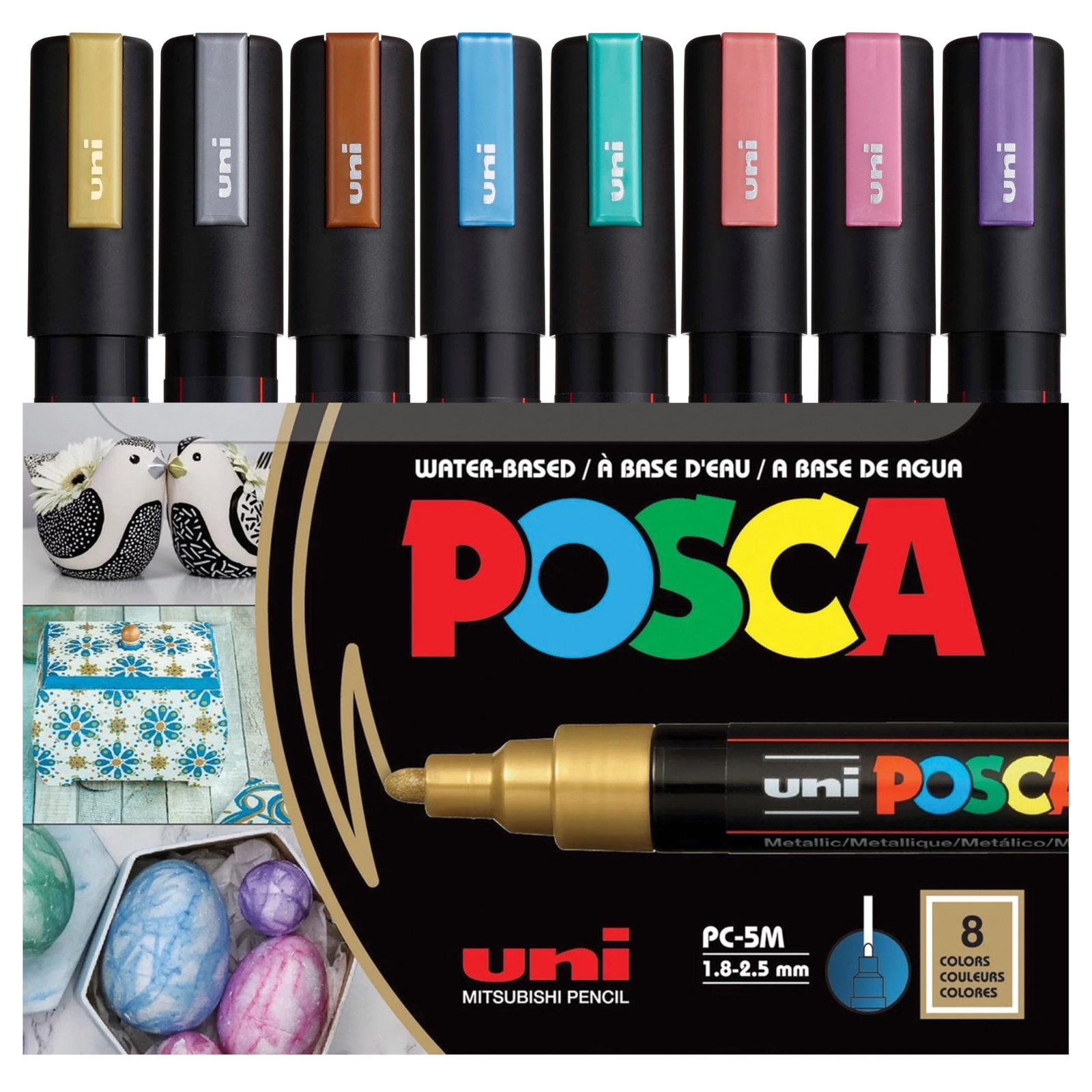 Set 8 Medium Paint Markers 5m Metallic Tones Gold Silver Bronze
