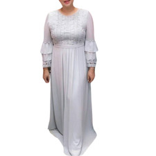 Maxi Chiffon Long Sleeves Dress. Vintage Plus Size Long Dress ornate With Lace.